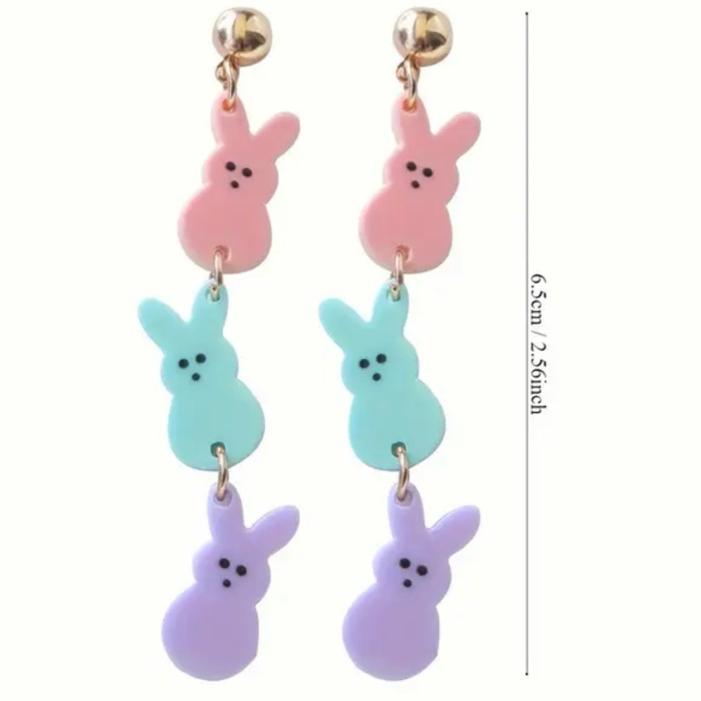 Easter Triple Rabbit Dangle Earrings - Picture 3 of 6
